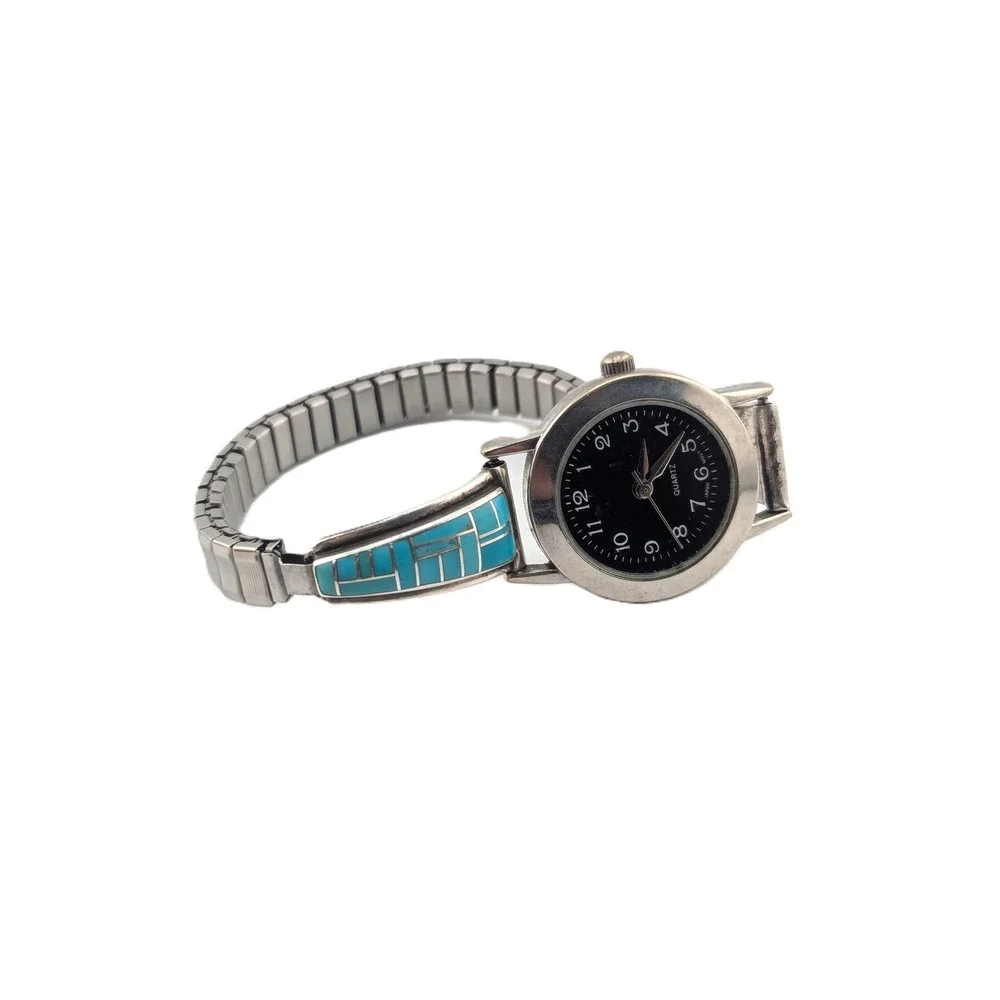 Handcrfafted Vintage Turquoise Inlay Stretch Band‎ Watch Southwest Accessory ***